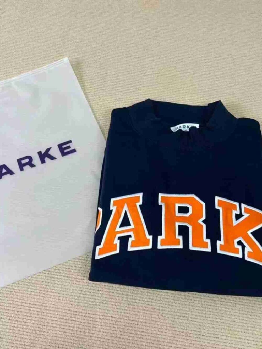 PARKE Dark Blue Mock Neck Orange Varsity Logo Sweatshirt - Picture 4 of 6